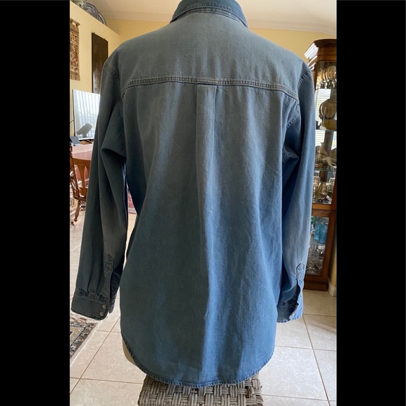 H&M Blue Oversized Jean Shirt Jacket Back Pleat - Picture 2 of 11